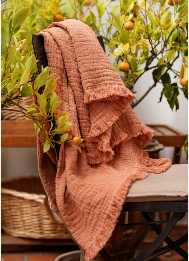 Plaid en gaze de coton terracotta