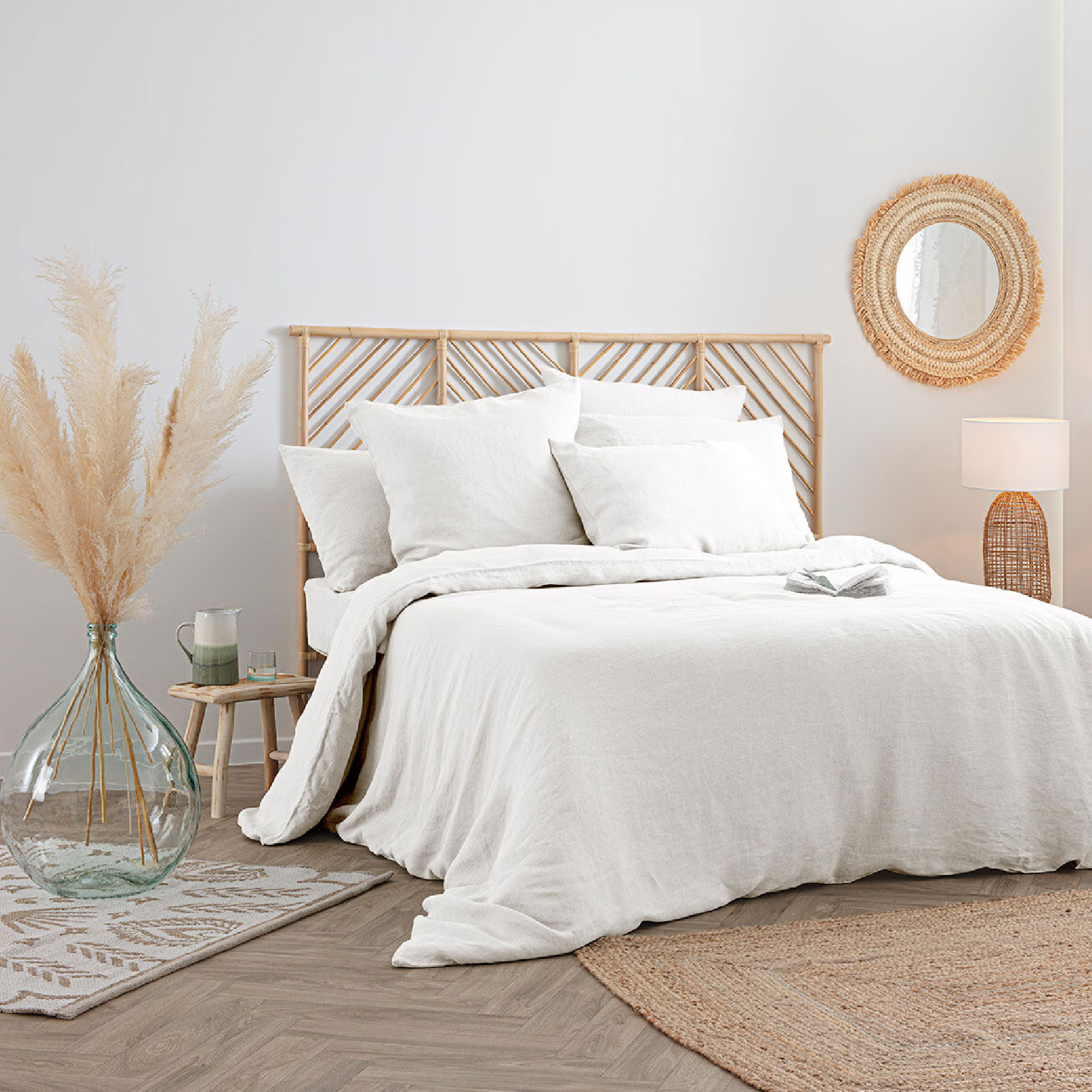 housse de couette unie blanc en lin