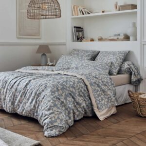 Housse de couette en percale de coton motif feuillage