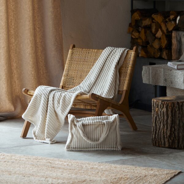 plaid et sac écru en velours côtelé tout doux