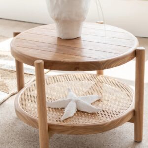 table basse ronde bois avec cannage