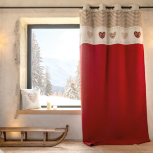 Rideau jacquard à œillets avec haut vichy et motifs cœurs