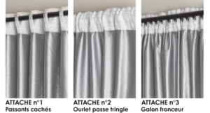 un rideau trois systèmes d'attache