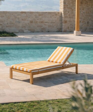 matelas coussin bain de soleil rayé jaune et blanc