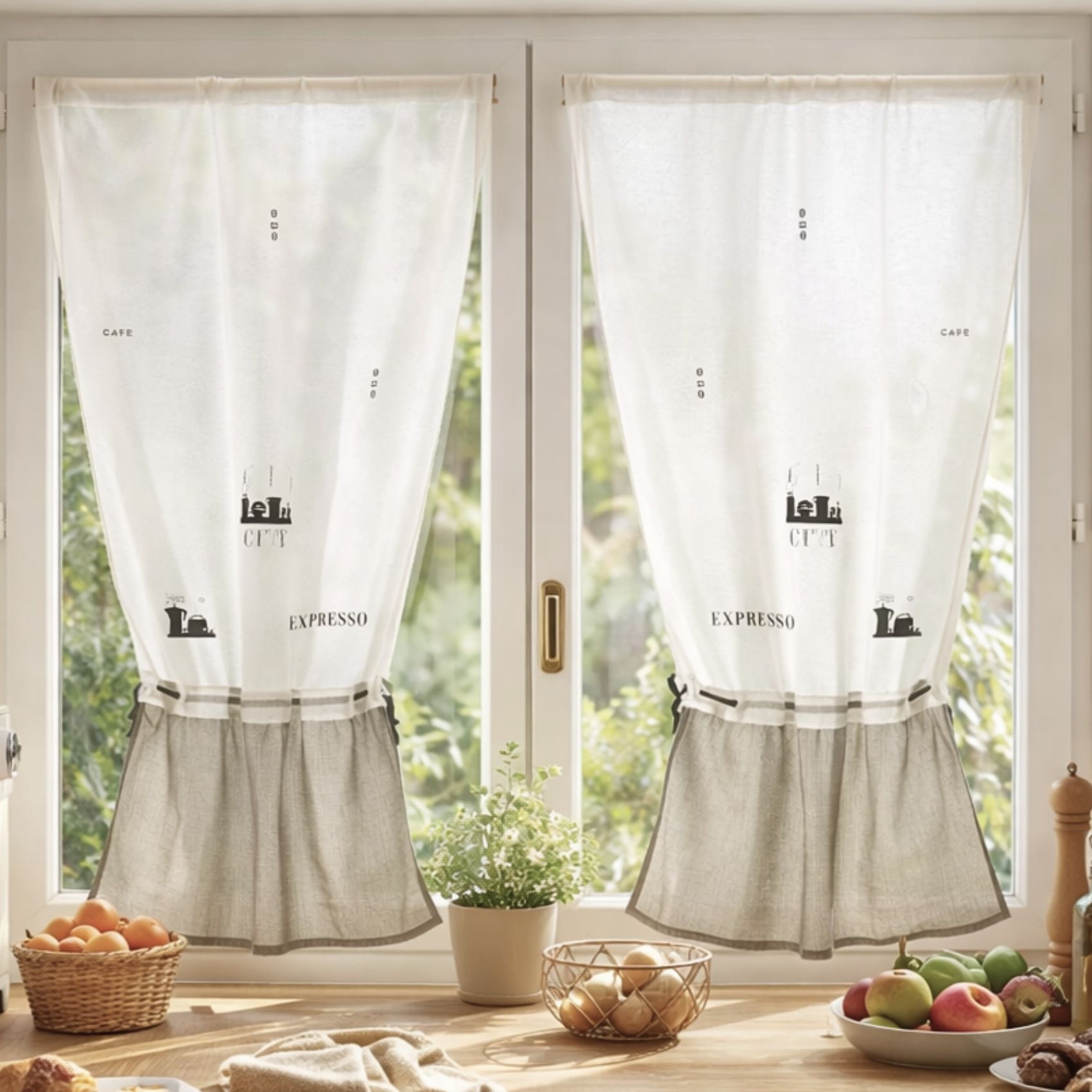 Paire de Voilage Etamine Avec Broderie 'Expresso'