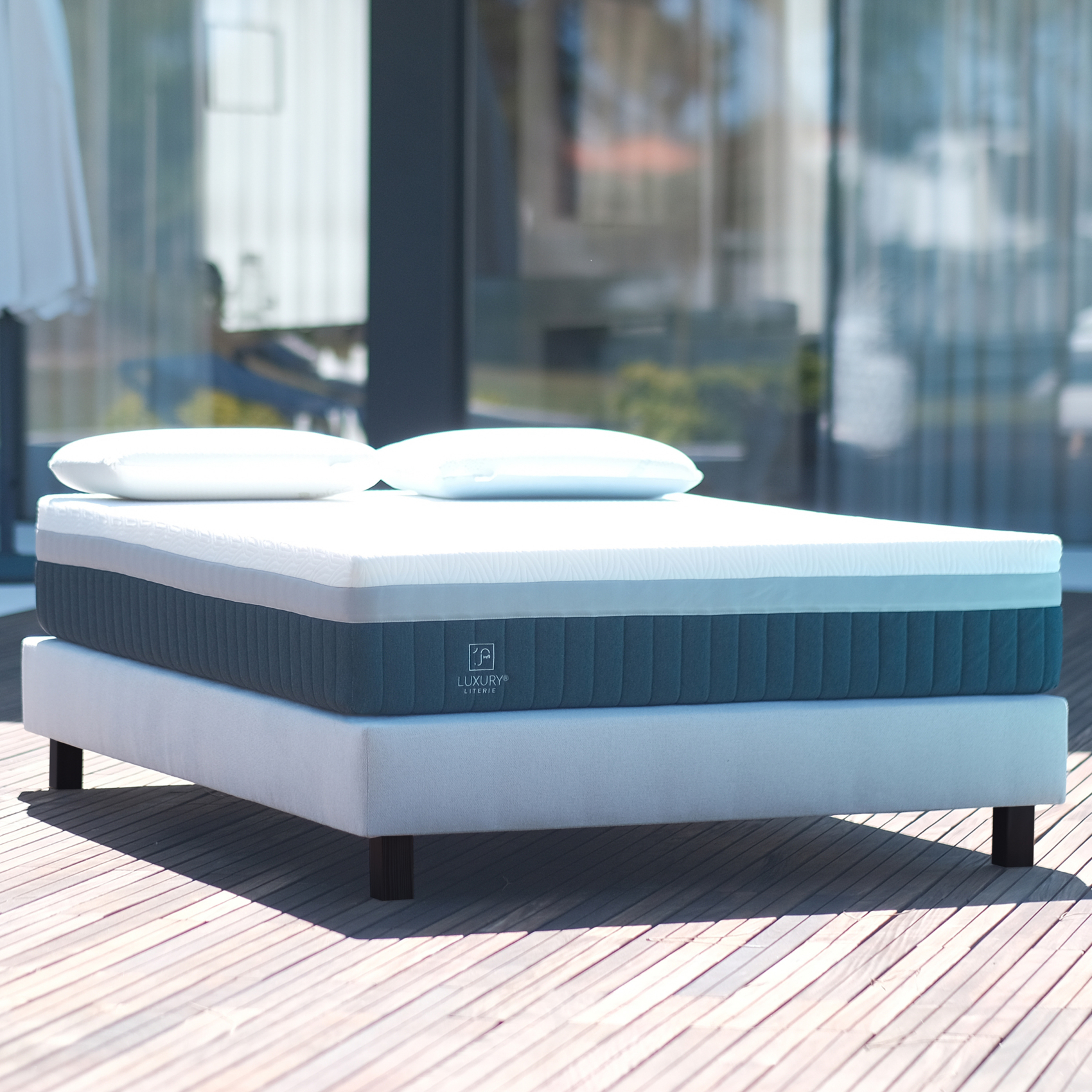Sommier tapissier bois massif gris avec pieds — vue 5