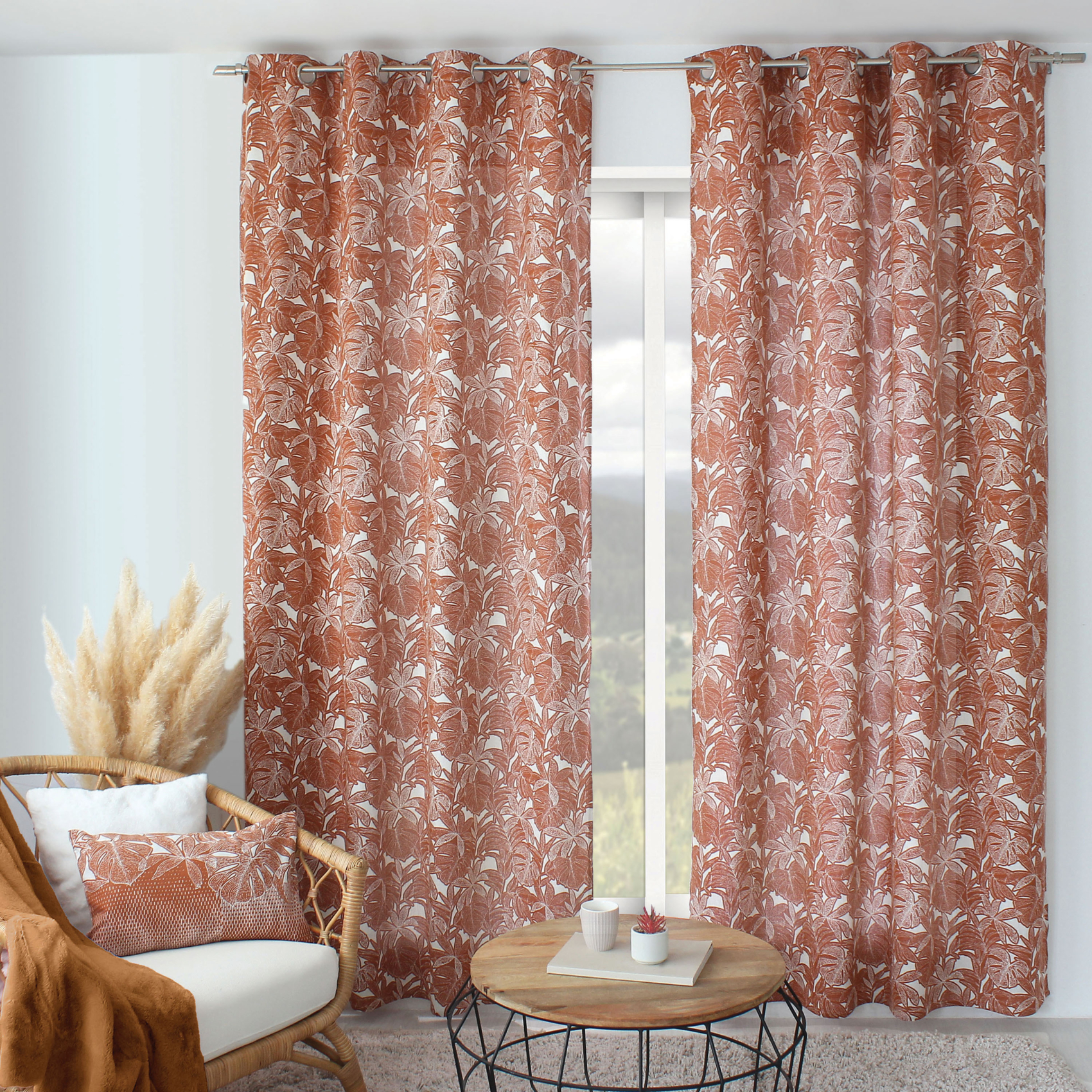 Rideau imprimé feuilles à oeillets