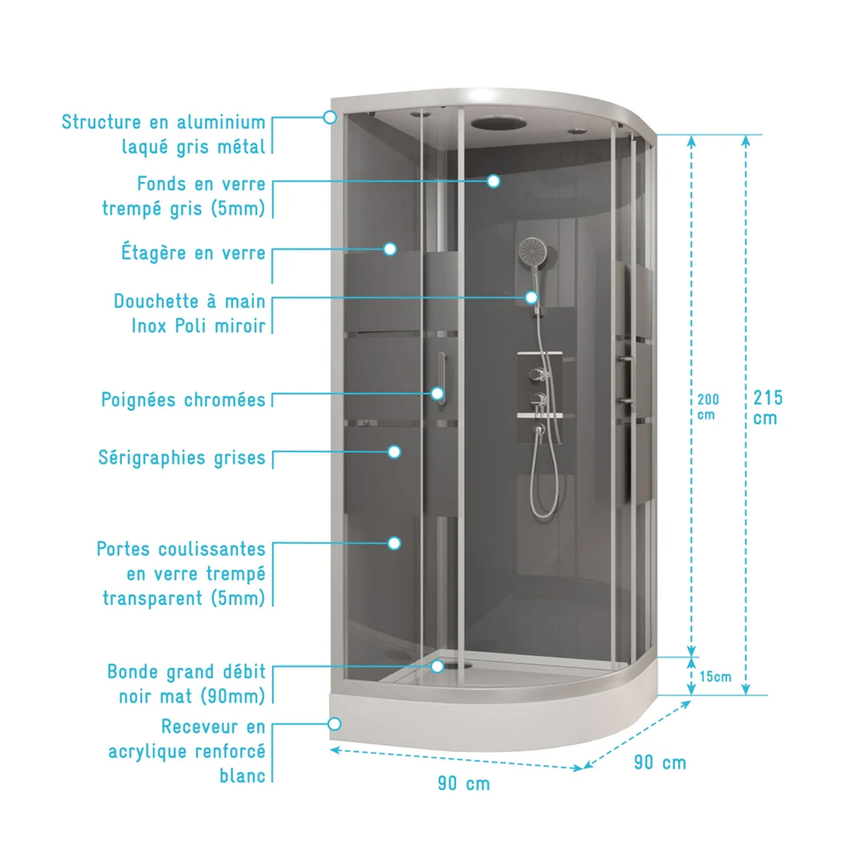 Cabine de douche ronde à bandes laquées — vue 4