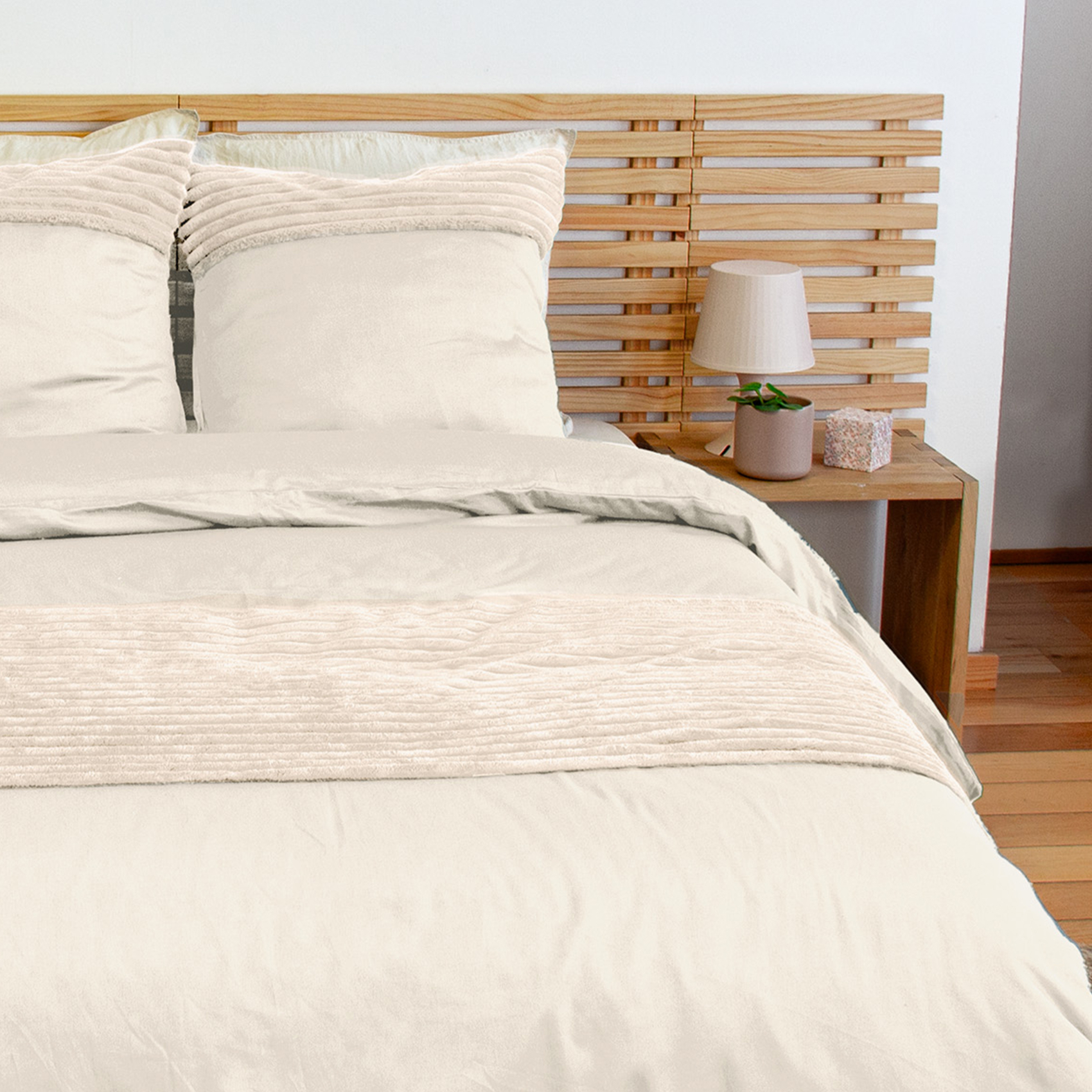Parure de lit 3 pièces velours bande côtelé housse + taies — vue 4
