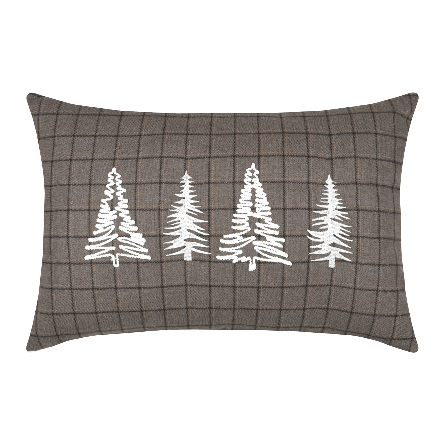 Coussin rectangulaire à carreaux et sapins brodés