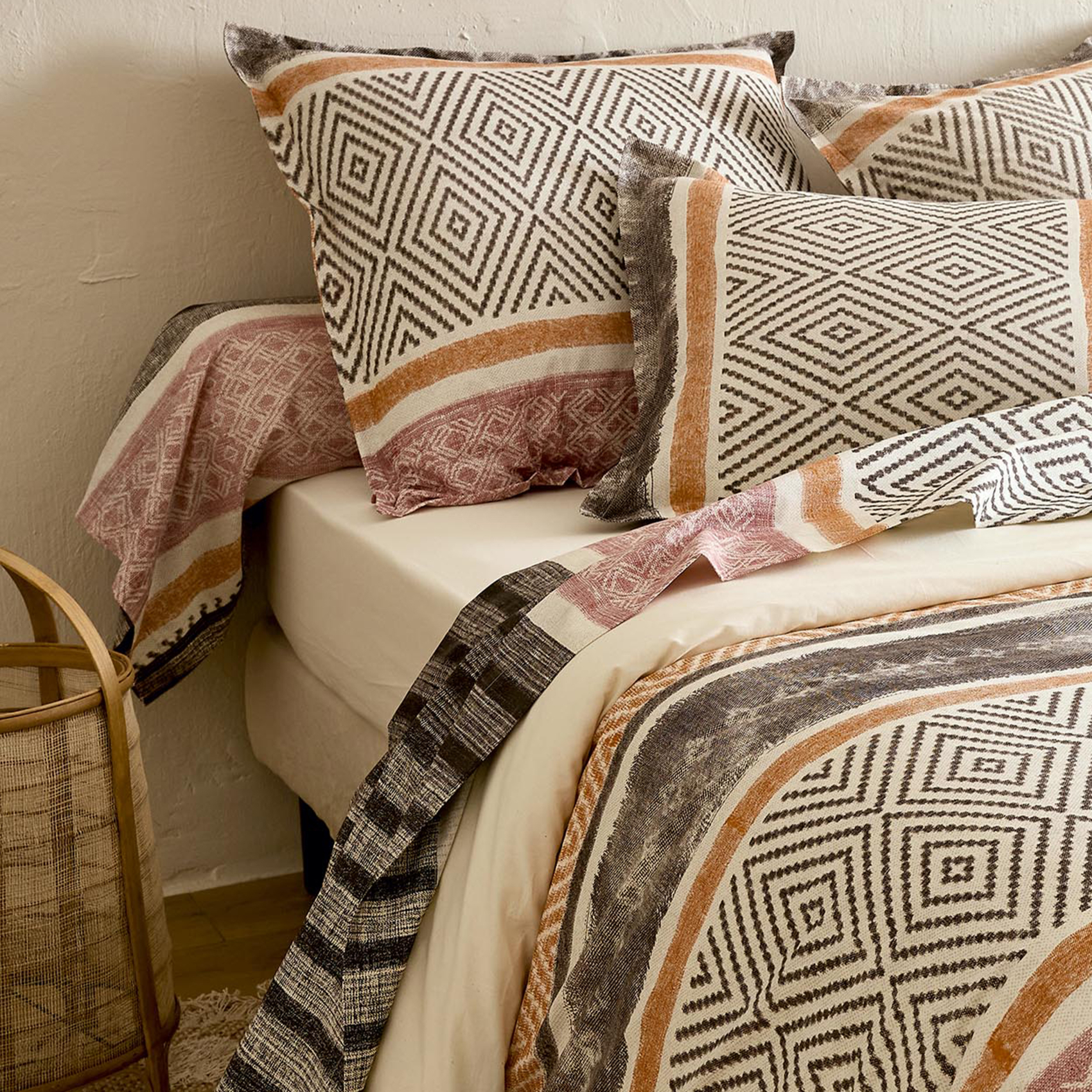 Taie de traversin coton 57 fils motif géométrique