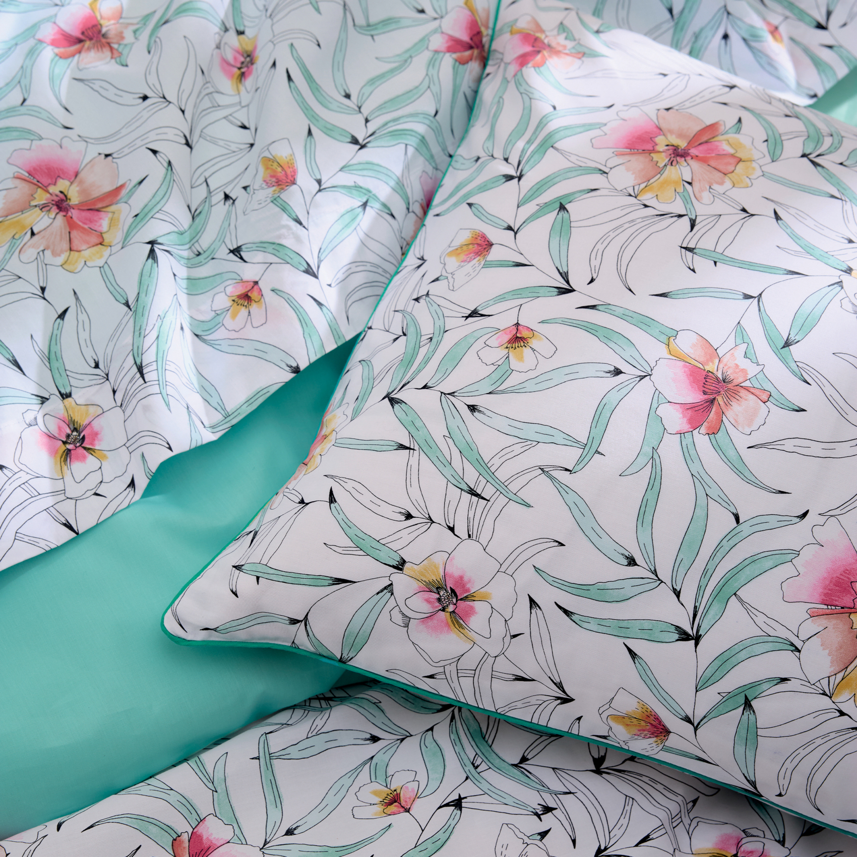 Parure de lit 2 pièces coton floral exotique housse + taie — vue 3