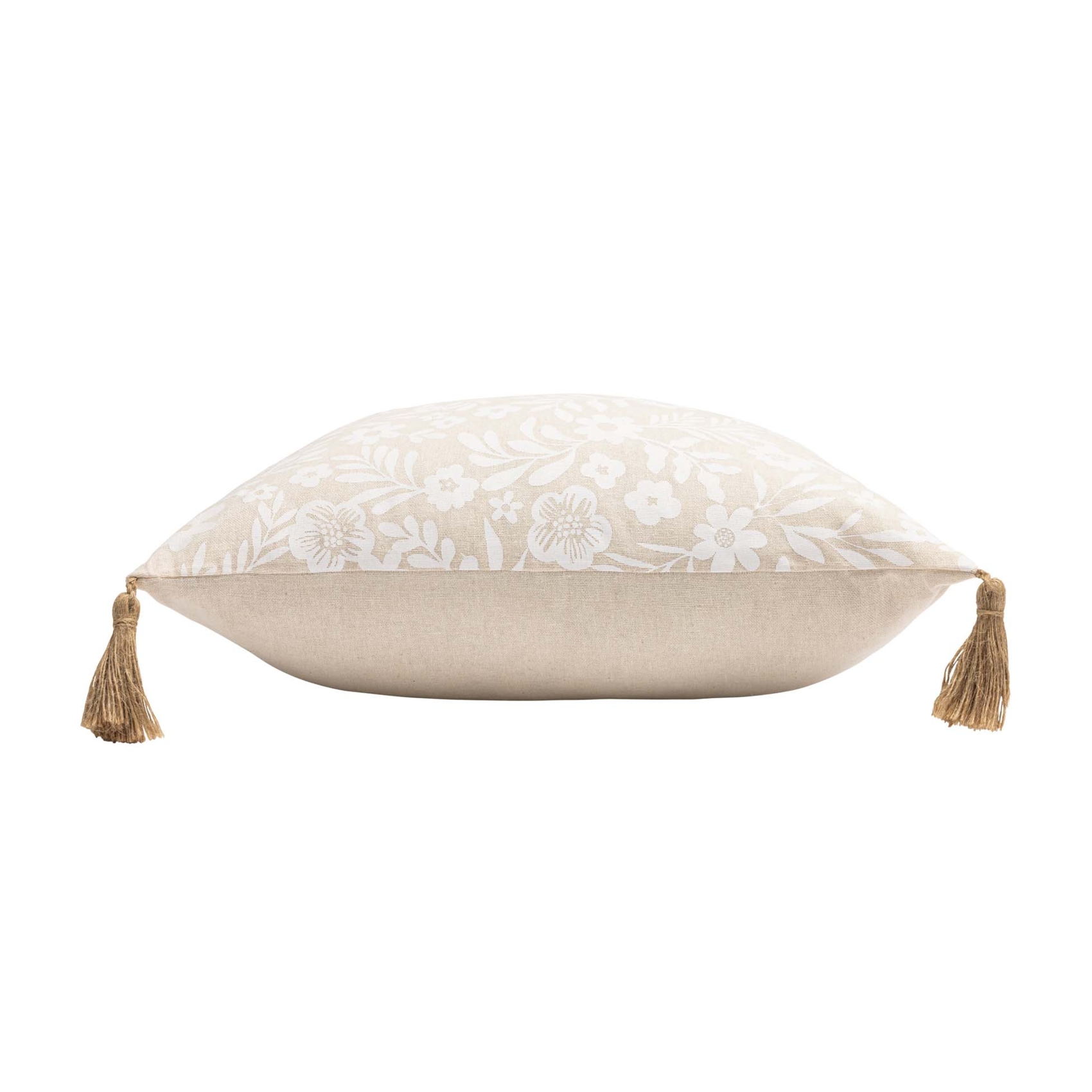 Coussin polycoton imprimé floral à pompons — vue 4