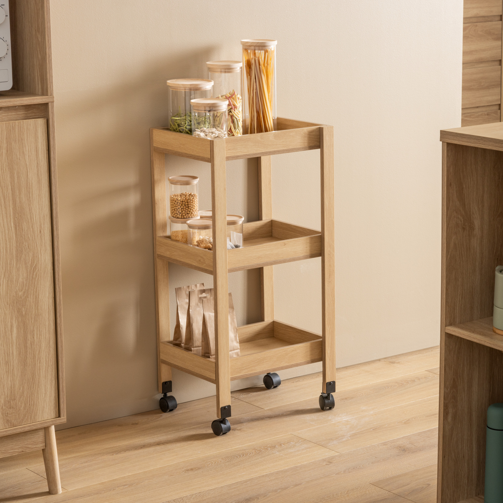 Desserte de rangement en bois à roulettes — vue 6