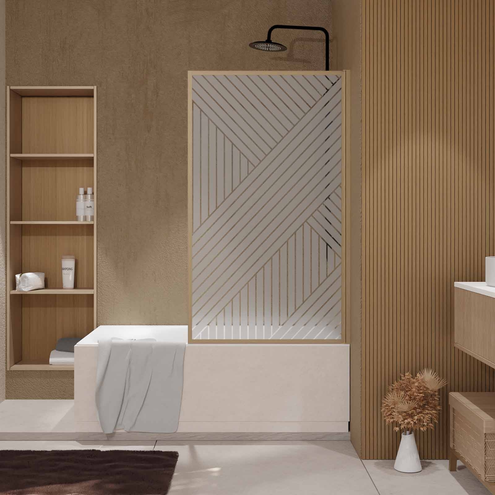 Pare-baignoire Japandi en verre sérigraphié motif géométrique — vue 6