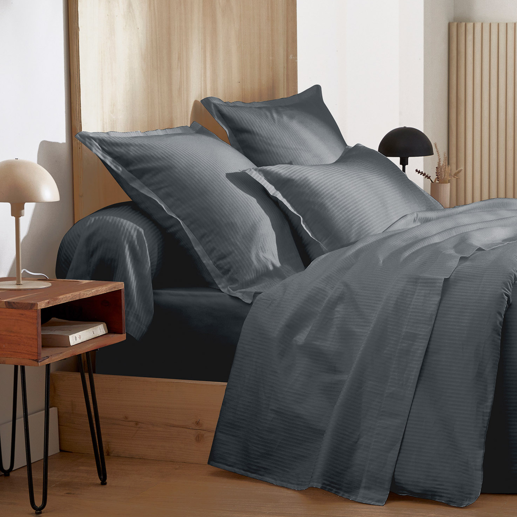 Taie d’oreiller satin de coton rayures ton sur ton — vue 5