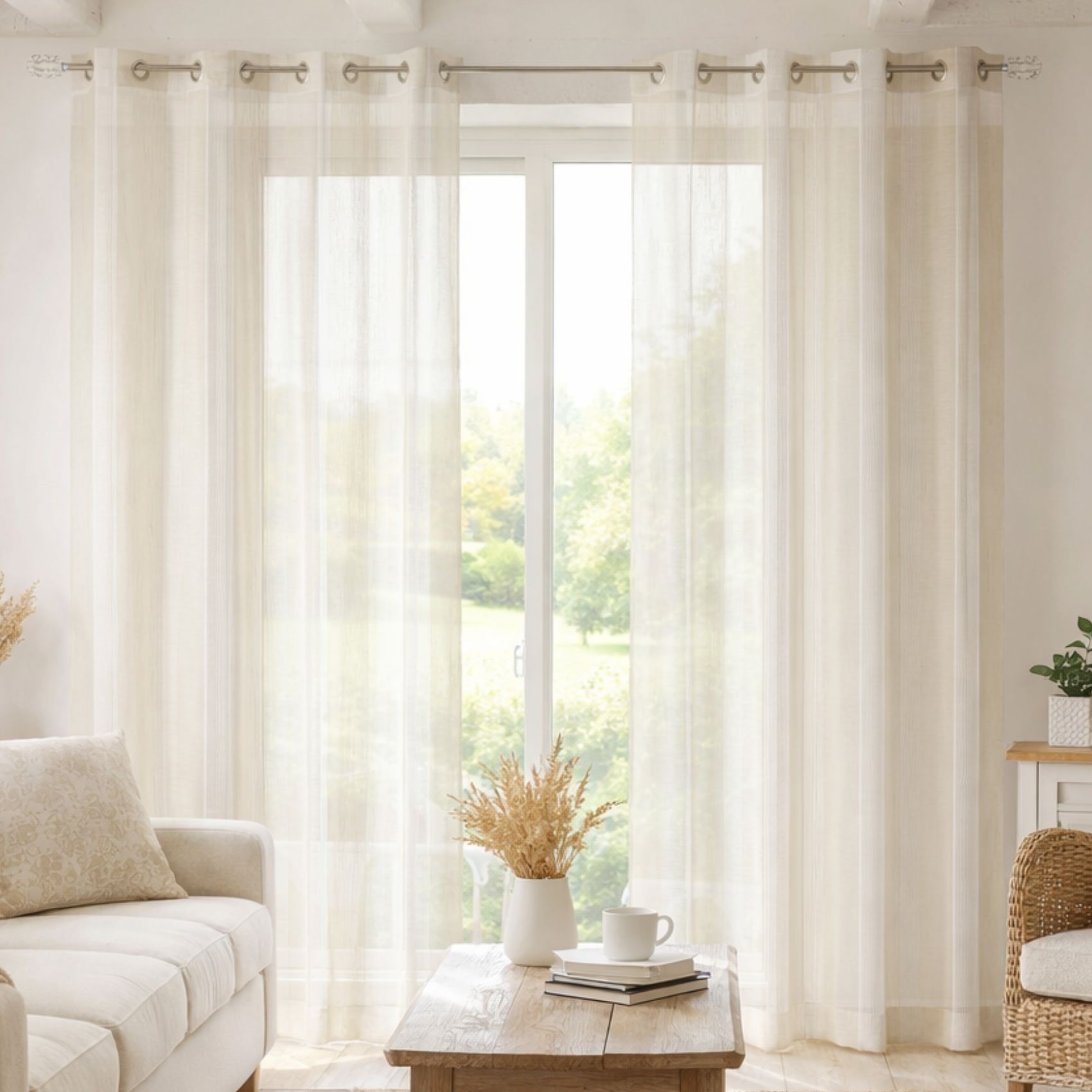 Voilage rayures brodées ton sur ton — vue 5