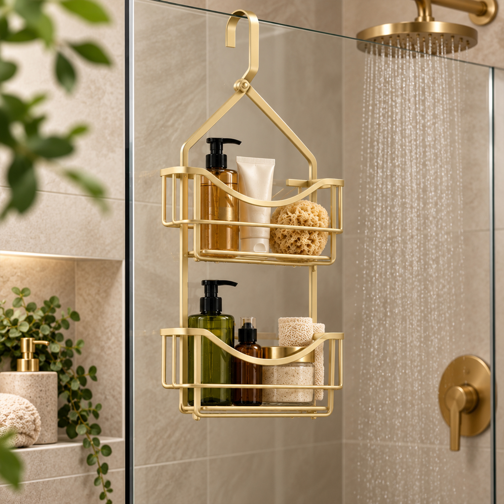 Étagère de douche à suspendre 2 paniers en aluminium filaire — vue 4
