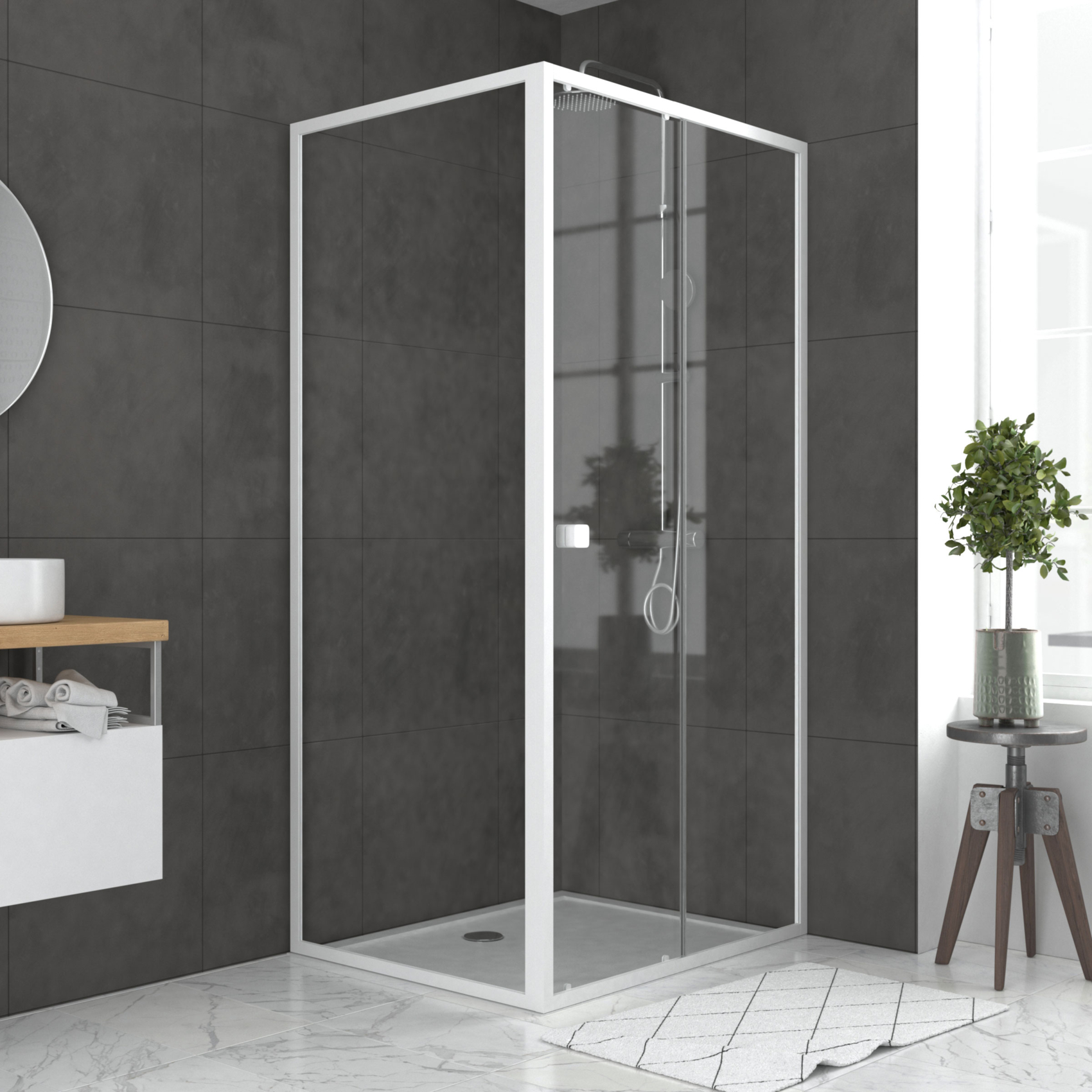 Porte de douche coulissante en verre trempé avec paroi de retour — vue 6