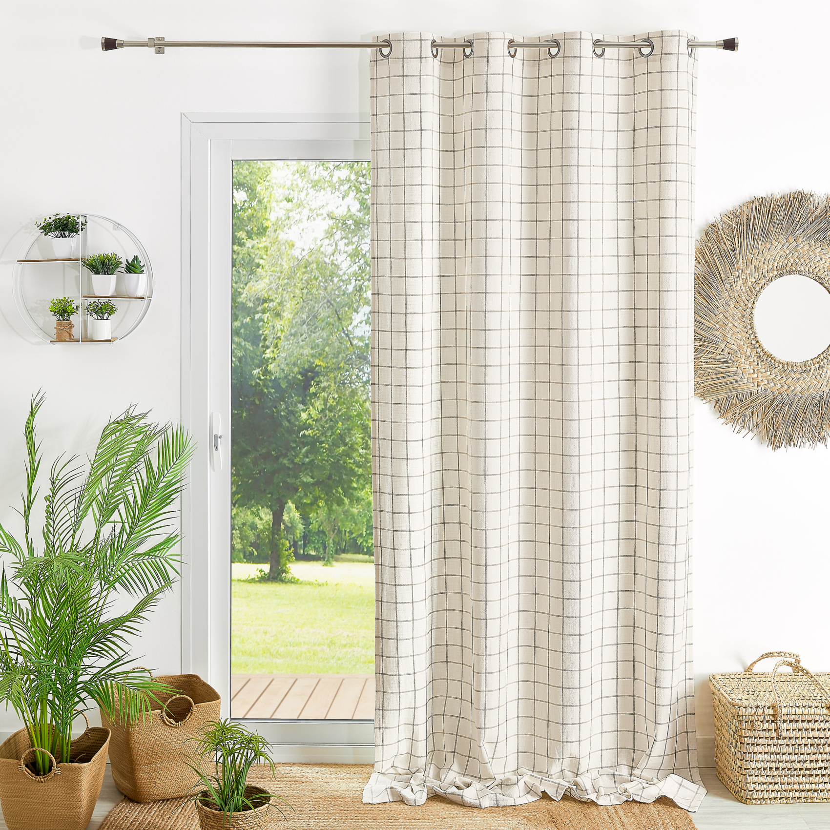 Rideau 100% coton à carreaux beige LOURMARIN — vue 5