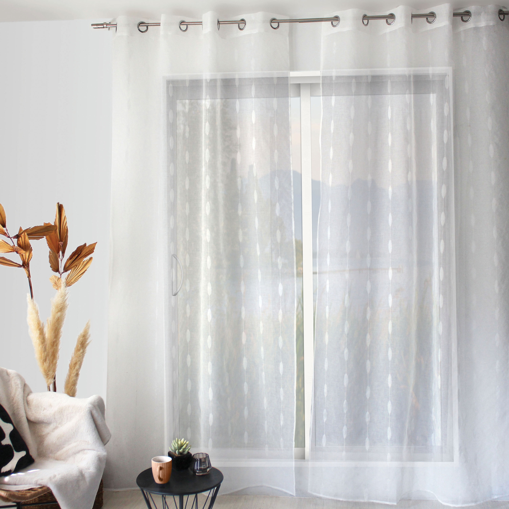 Voilage jacquard à pois ovales à oeillets — vue 5