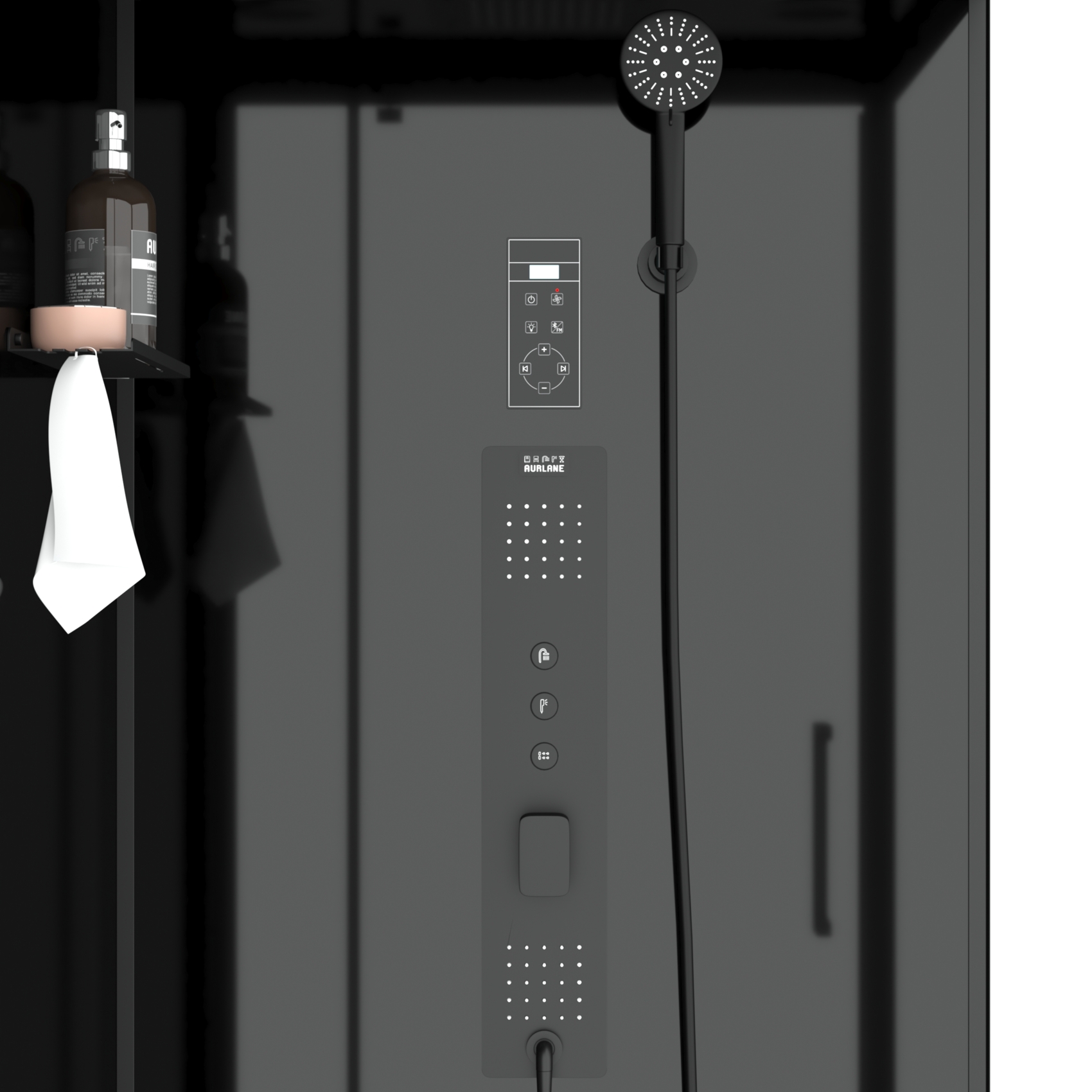 Cabine de douche hydromassante porte pivotante et panneau de contrôle tactile — vue 3