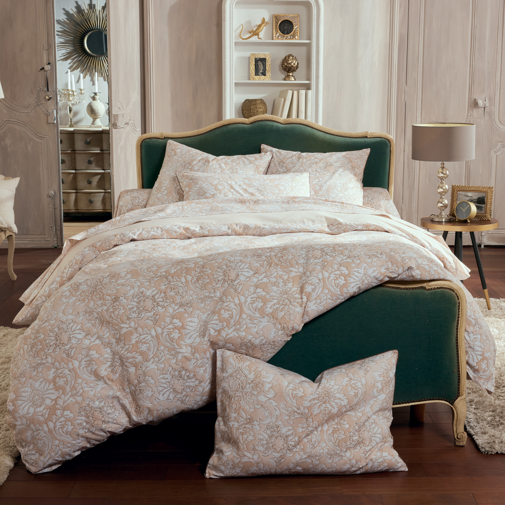 Parure de lit 2 pièces percale de coton ornemental classique housse + taie