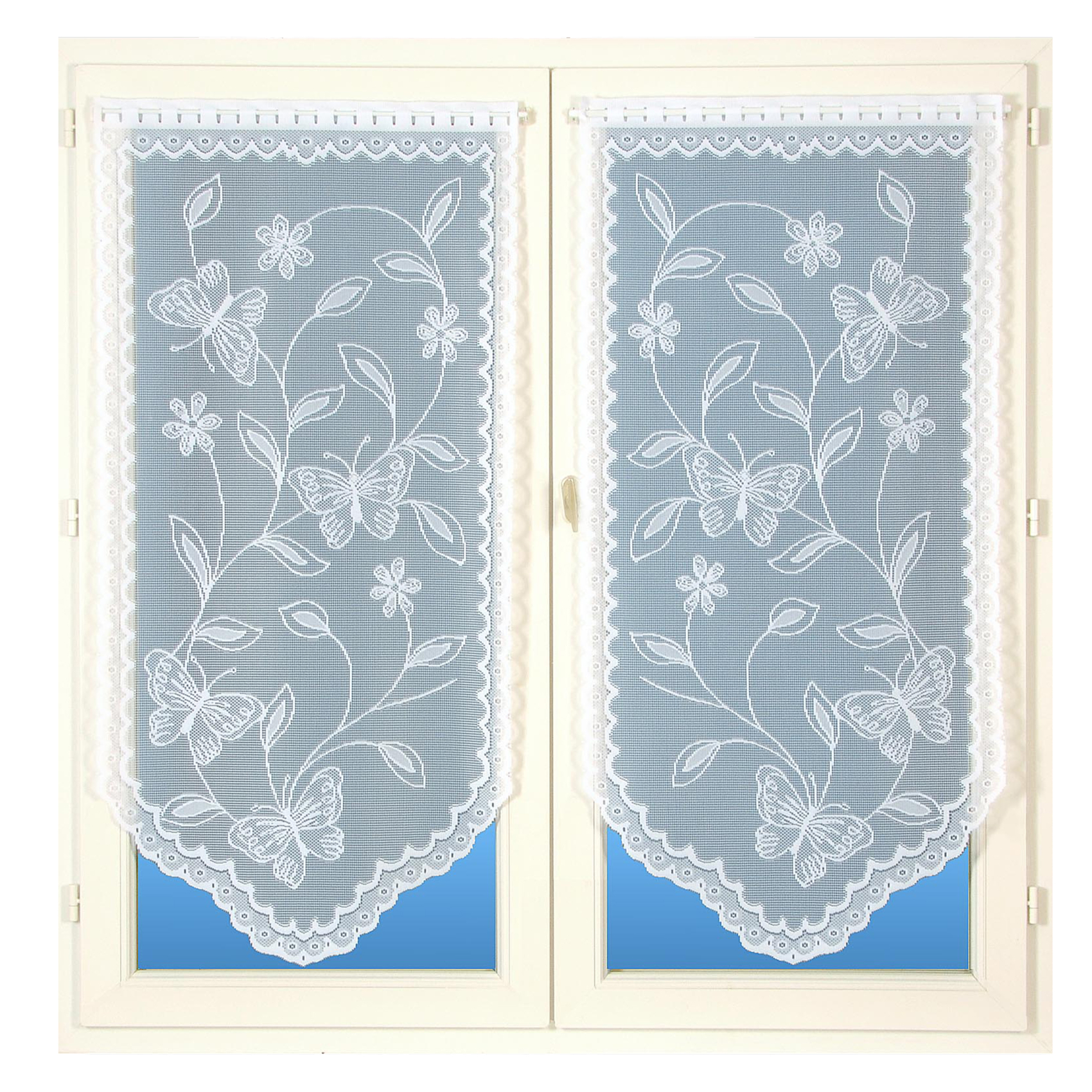 Paire de vitrages base découpée dentelle papillons — vue 3