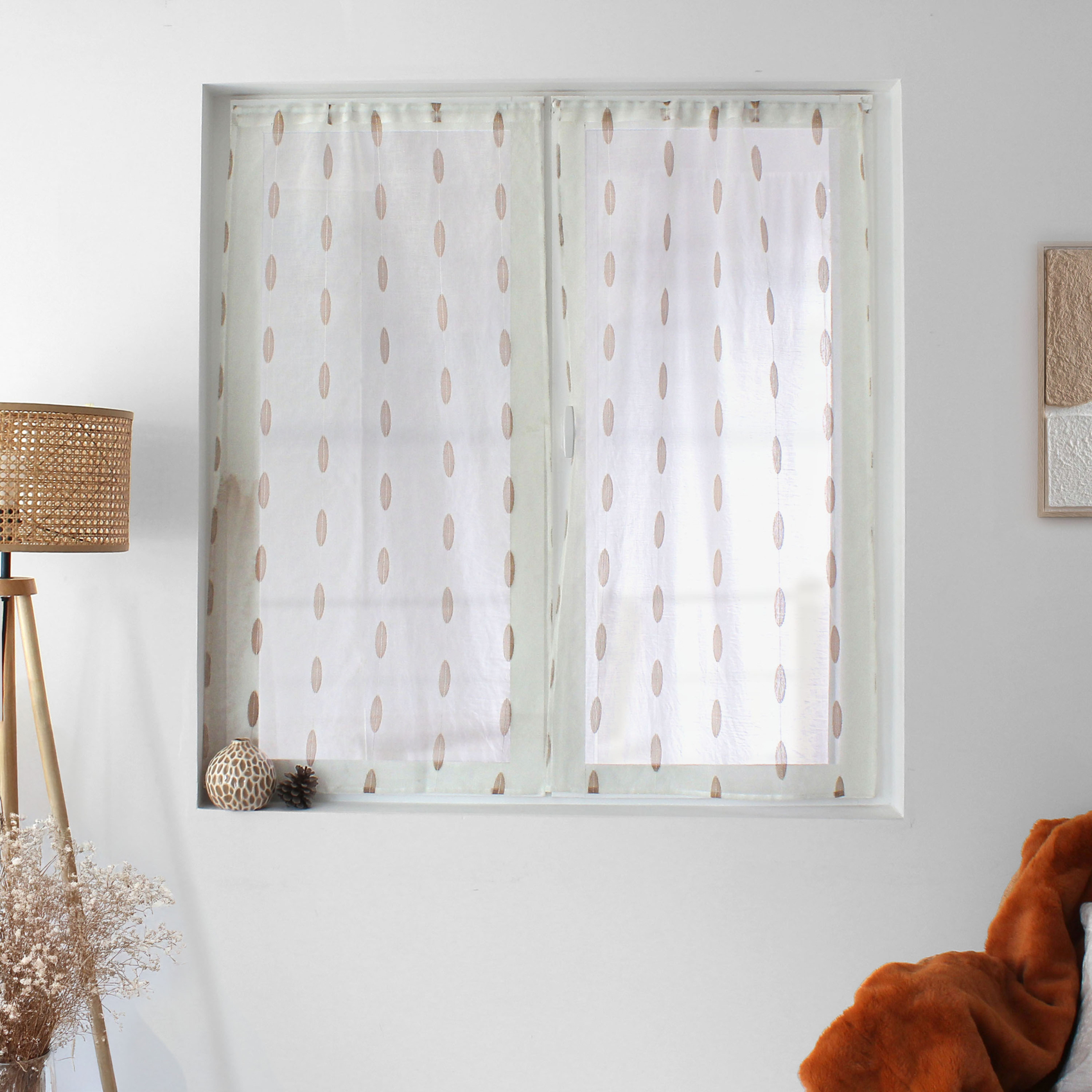 Paire de petits vitrages jacquard motif ovale