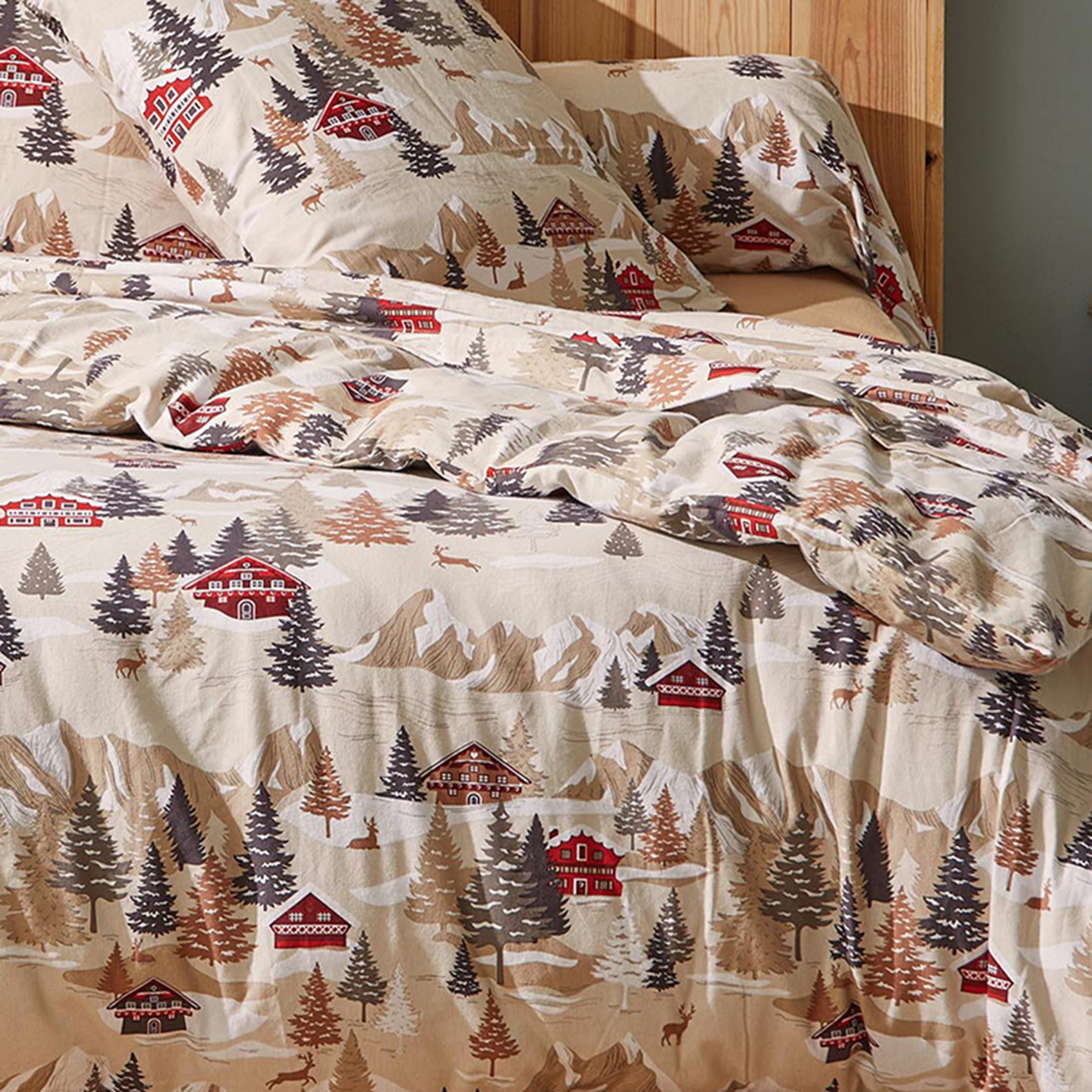 Parure de lit 3 pièces flanelle de coton montagne housse + taies — vue 4