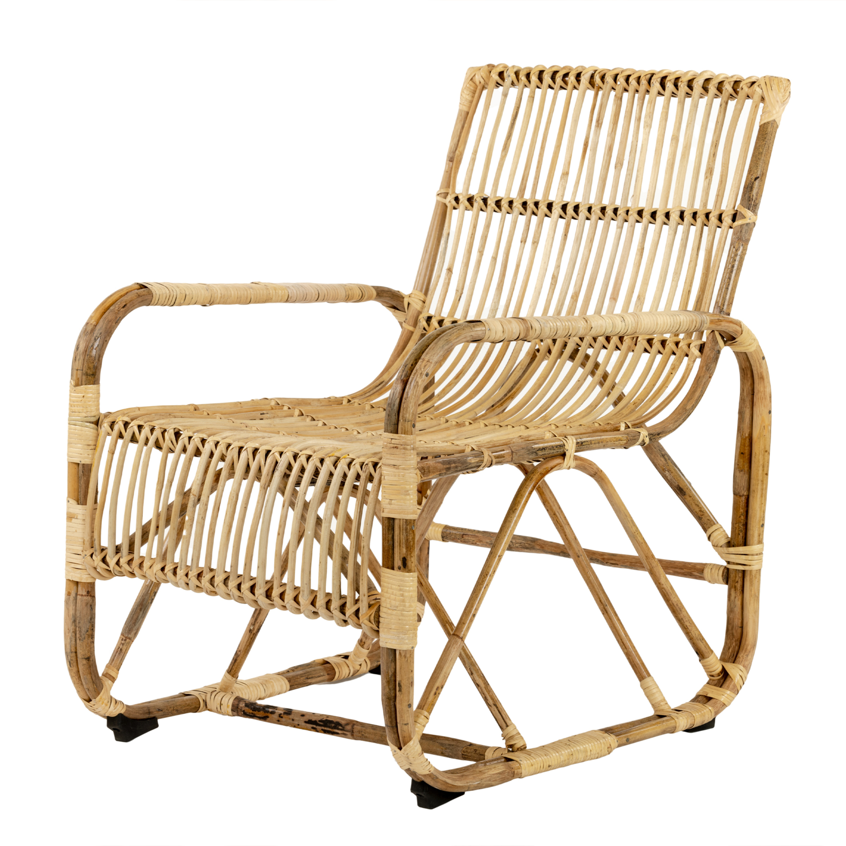 Fauteuil de jardin carré en rotin tressé avec accoudoirs