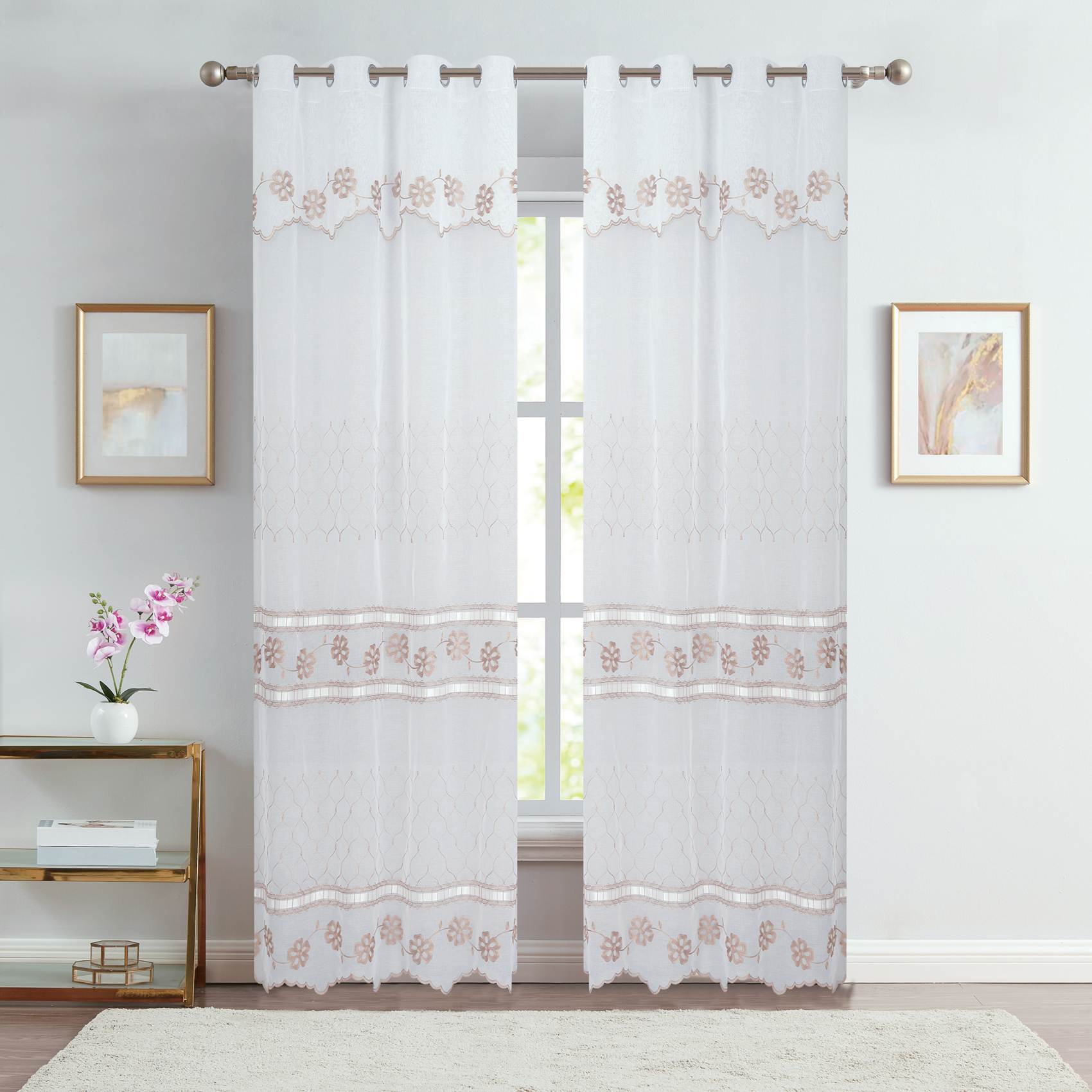 Paire voilages brodé fleurs pour baie vitrée — vue 3