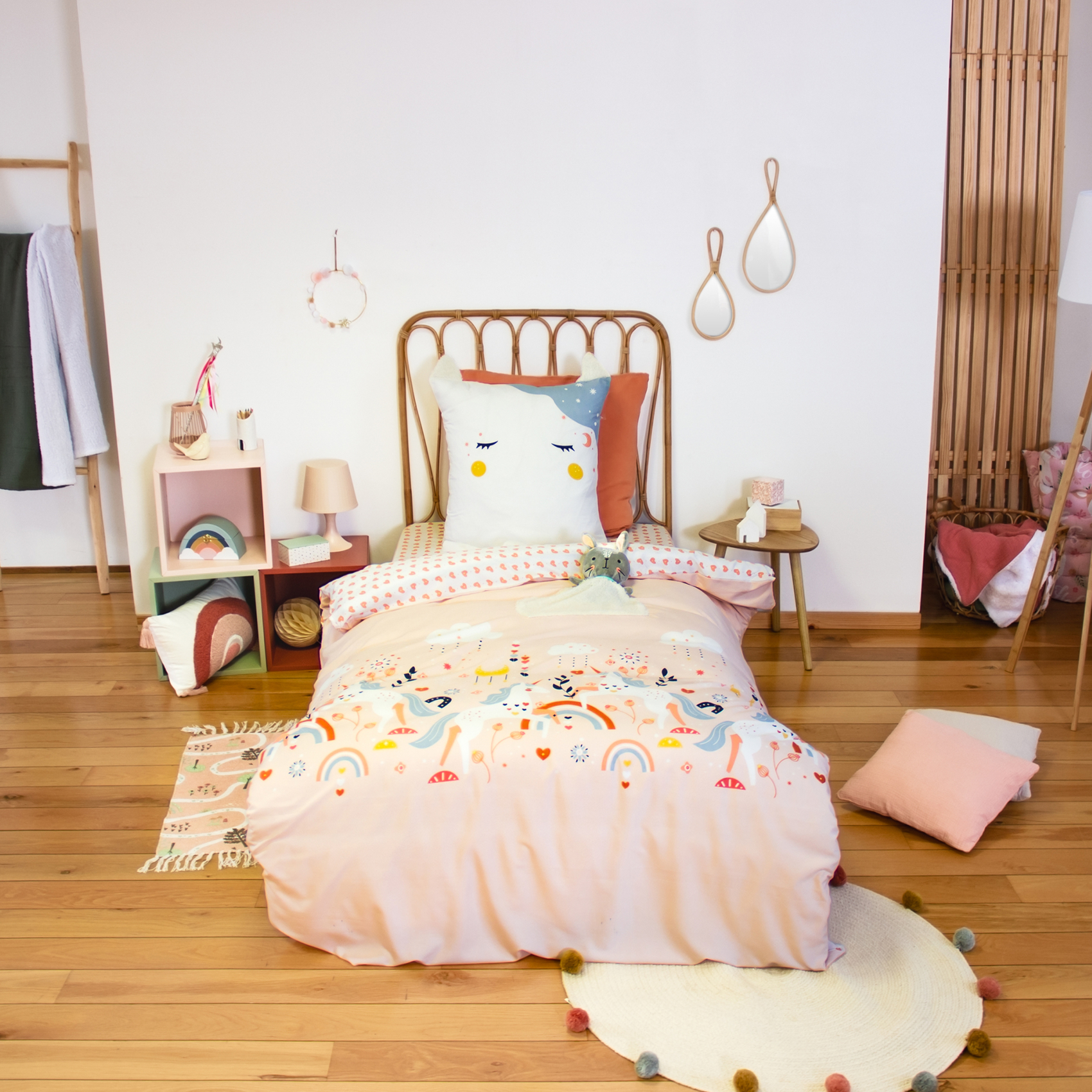 Parure de lit enfant licorne avec poche pour doudou