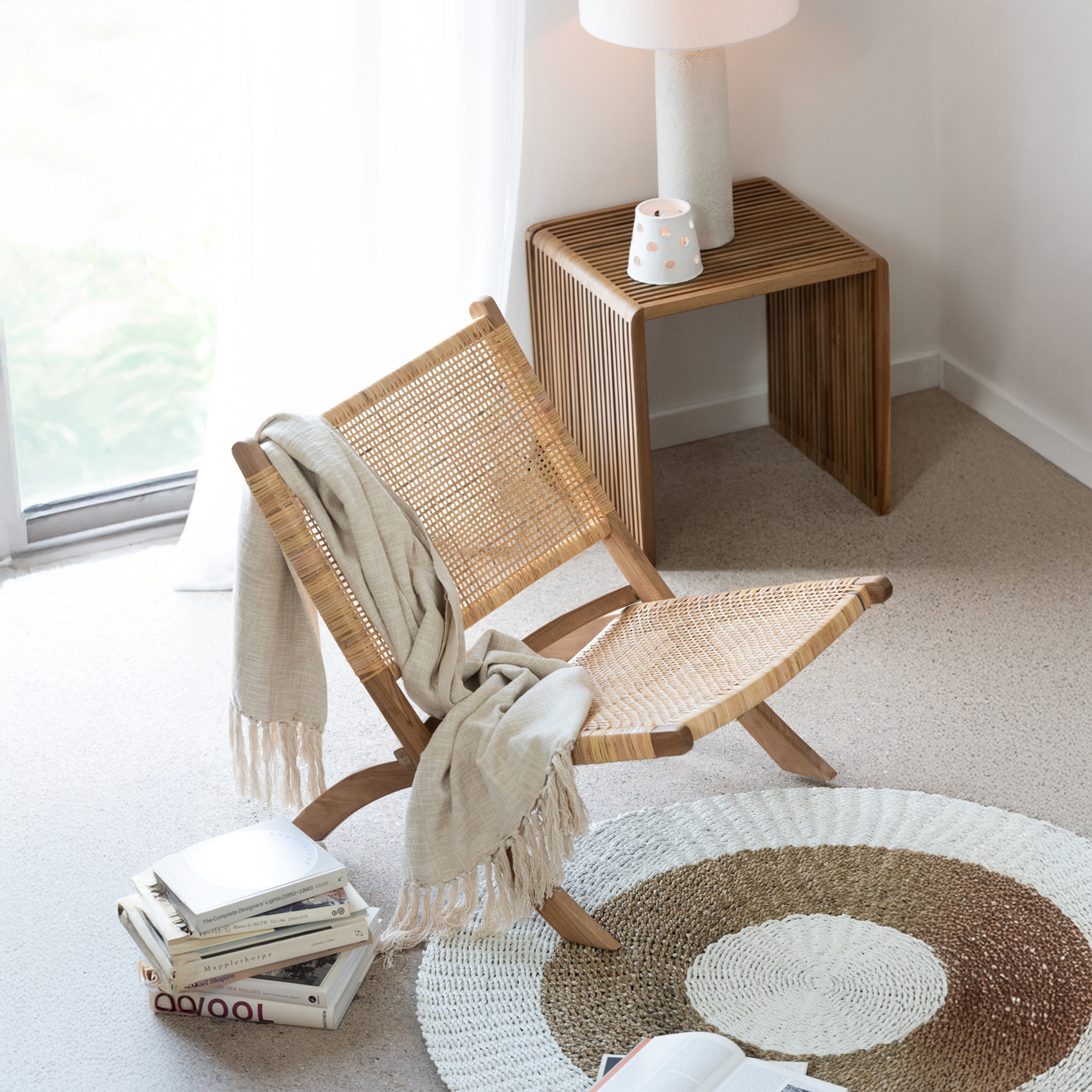 Chaise pliante bois de teck et rotin — vue 5