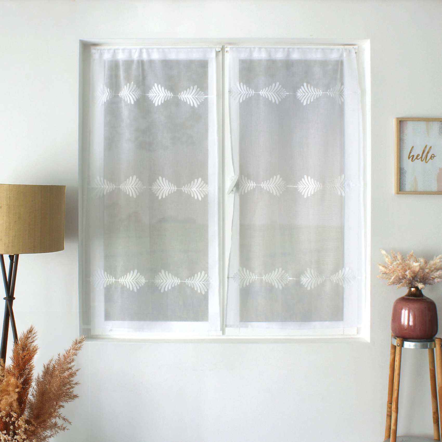 Paire de petits vitrages brodés feuillage — vue 6