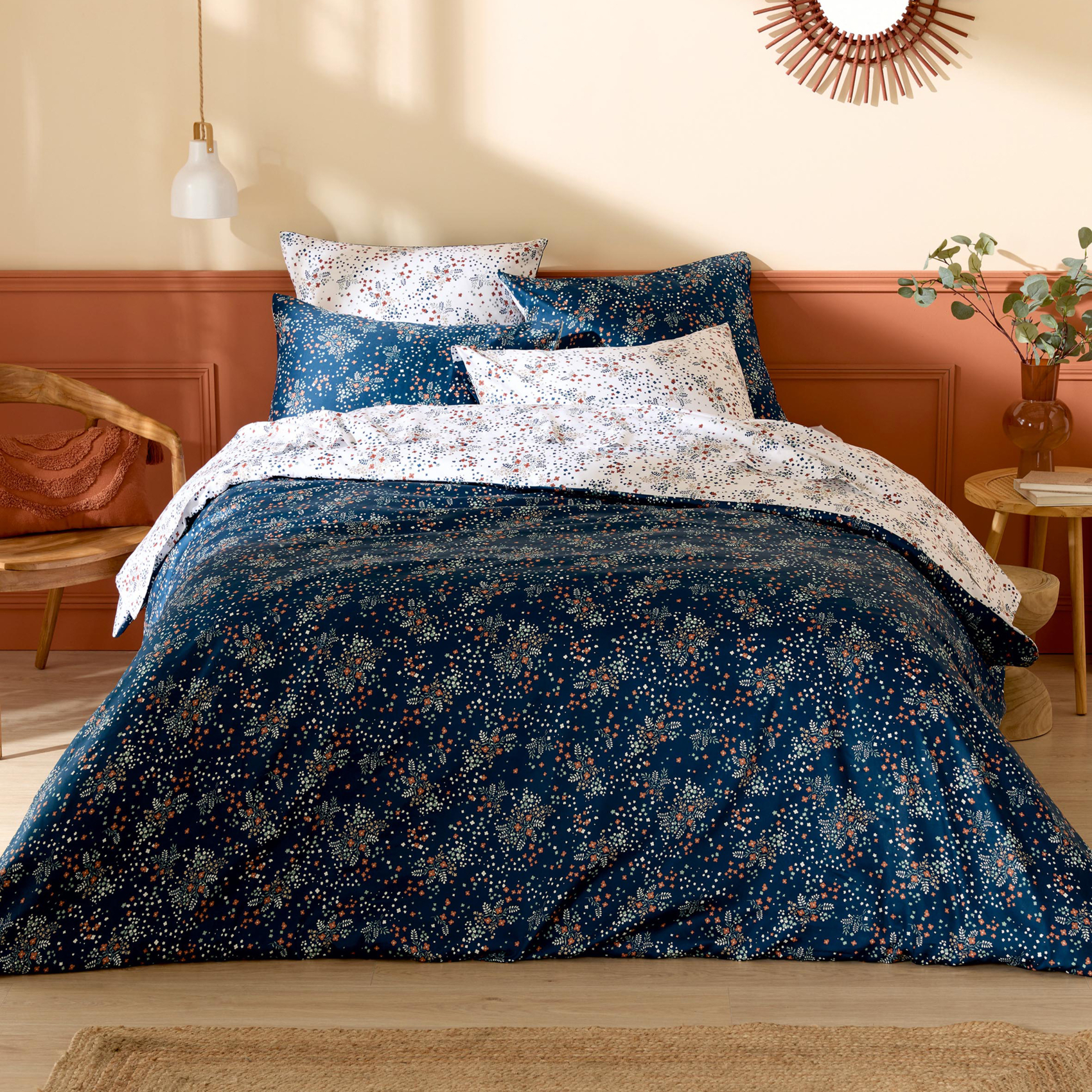 Drap plat satin de coton 110 fils motif floral