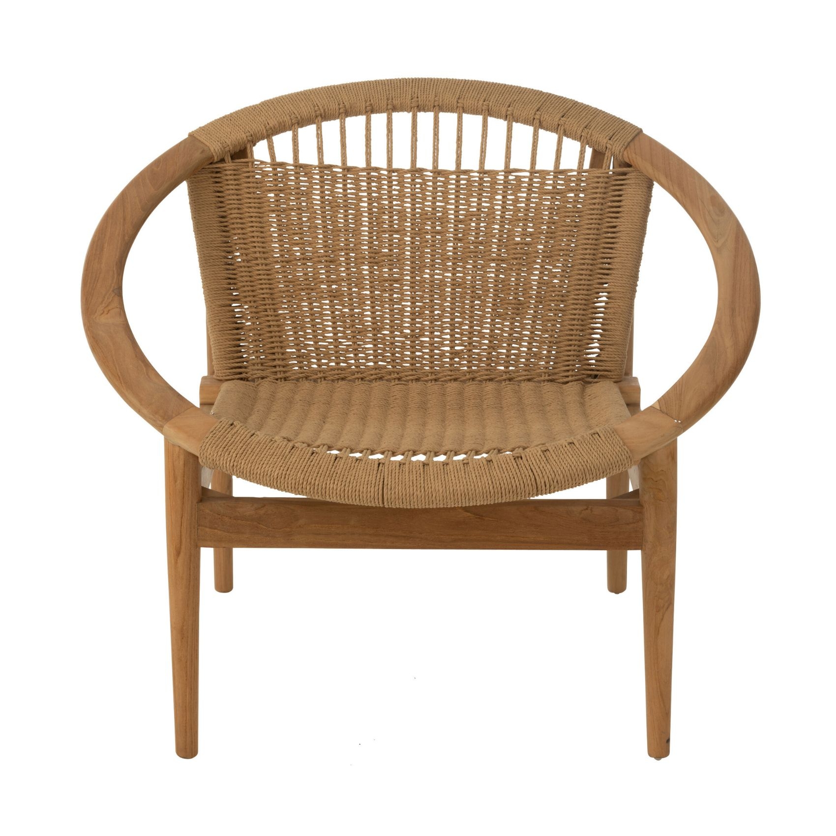 Fauteuil salon design rond bois et fibres naturelles