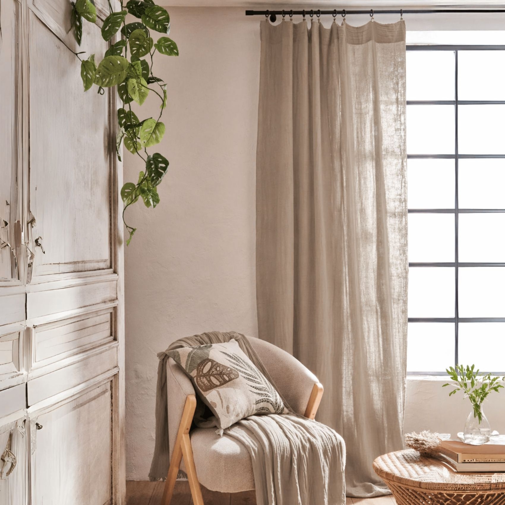 Rideau gaze de coton ajustable finition bourdon — vue 5