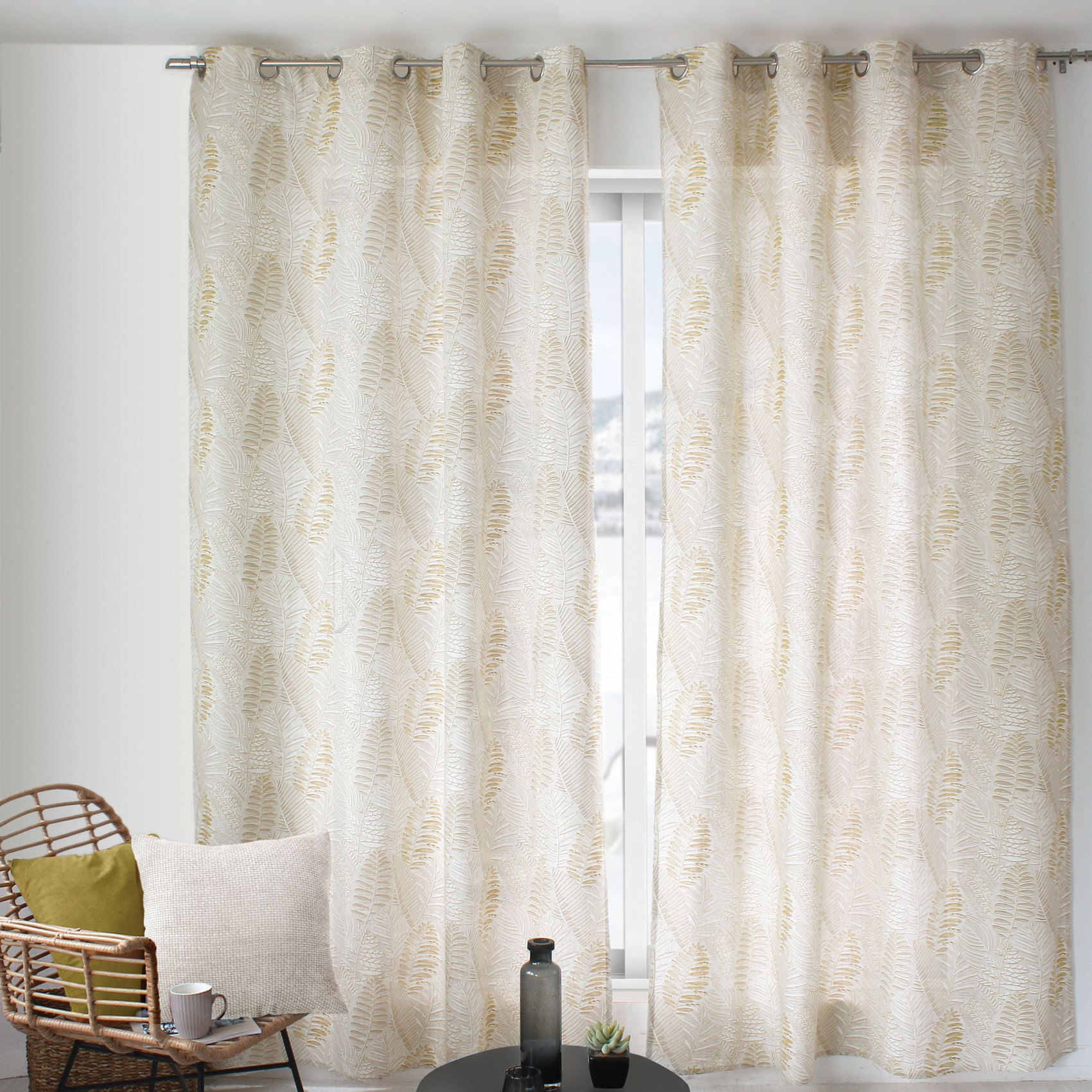 Rideau imprimé feuillage en coton recyclé