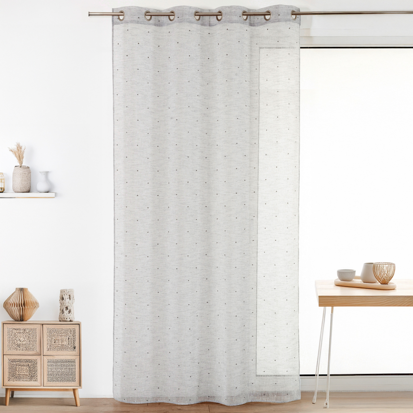 Voilage en Etamine à Motifs Petites Croix