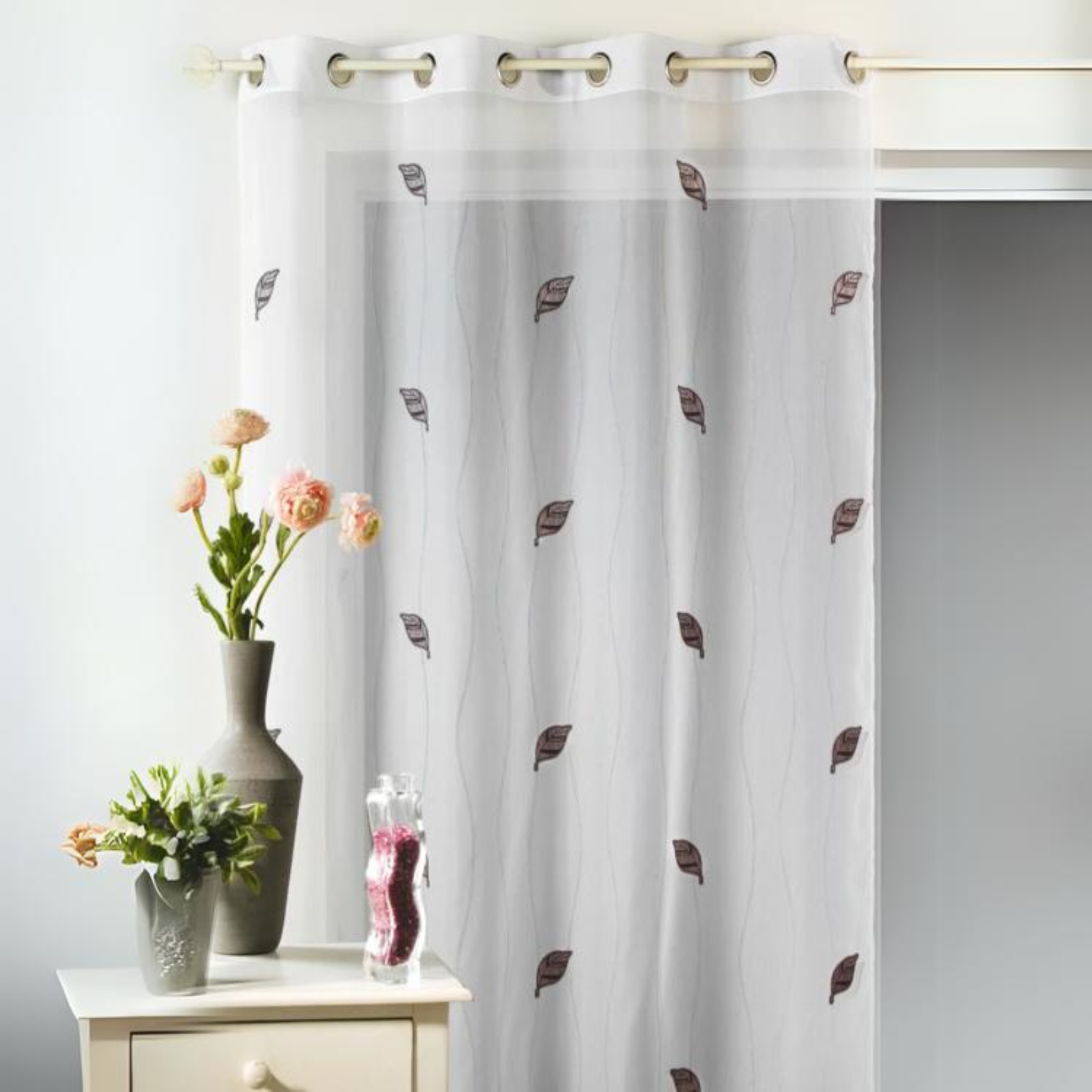 Voilage Fantaisie Jacquard 'feuilles'