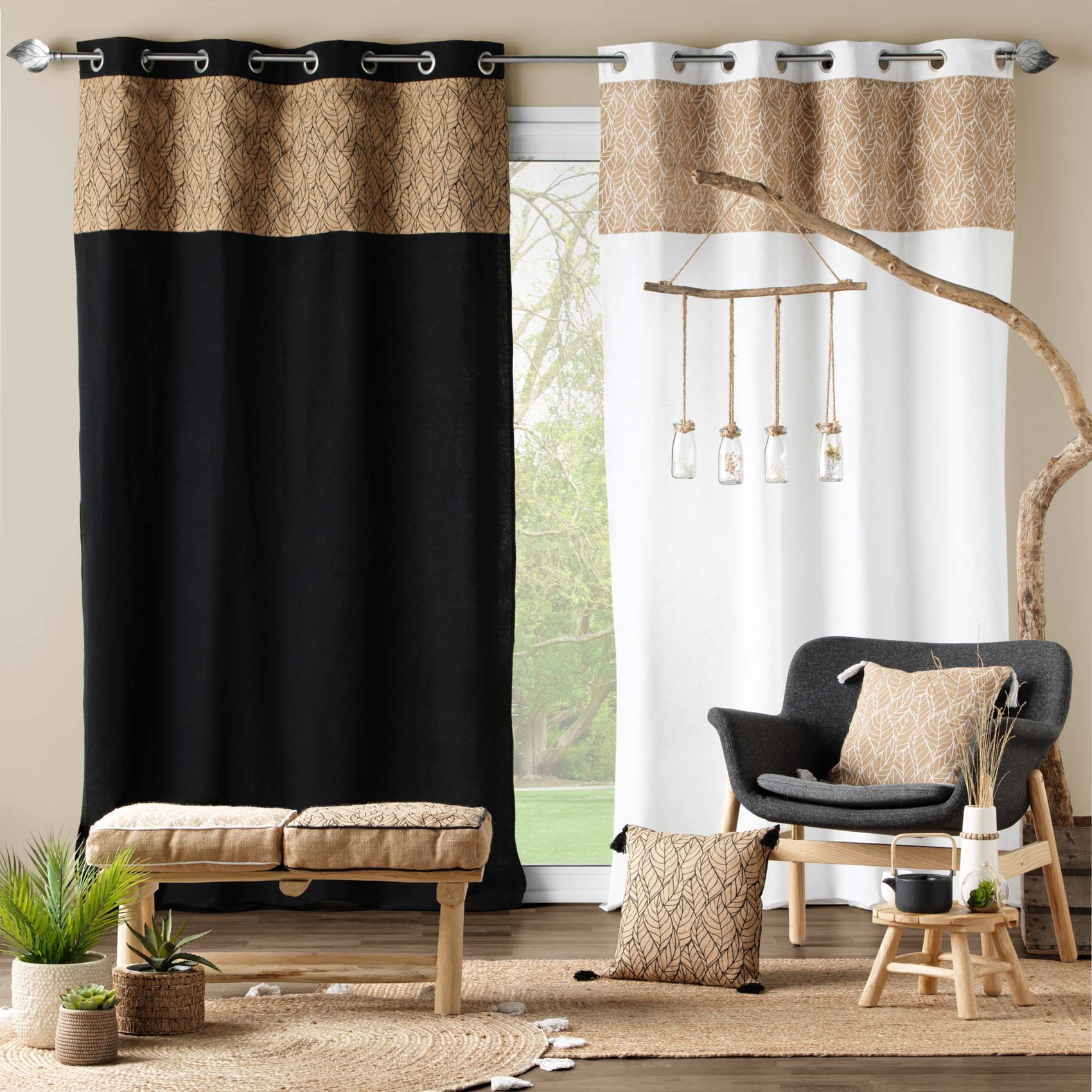 Rideau bi-matière avec toile de jute imprimée — vue 5