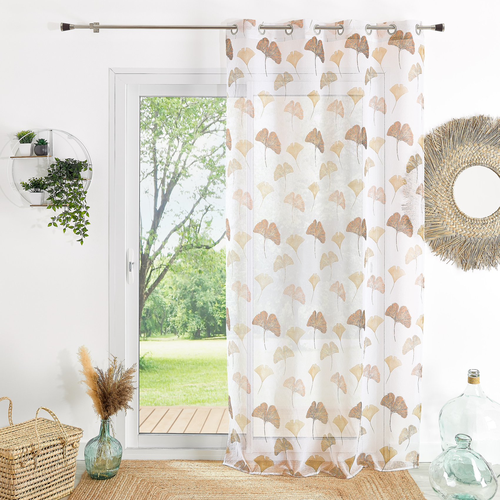 Voilage léger imprimé motif ginkgo
