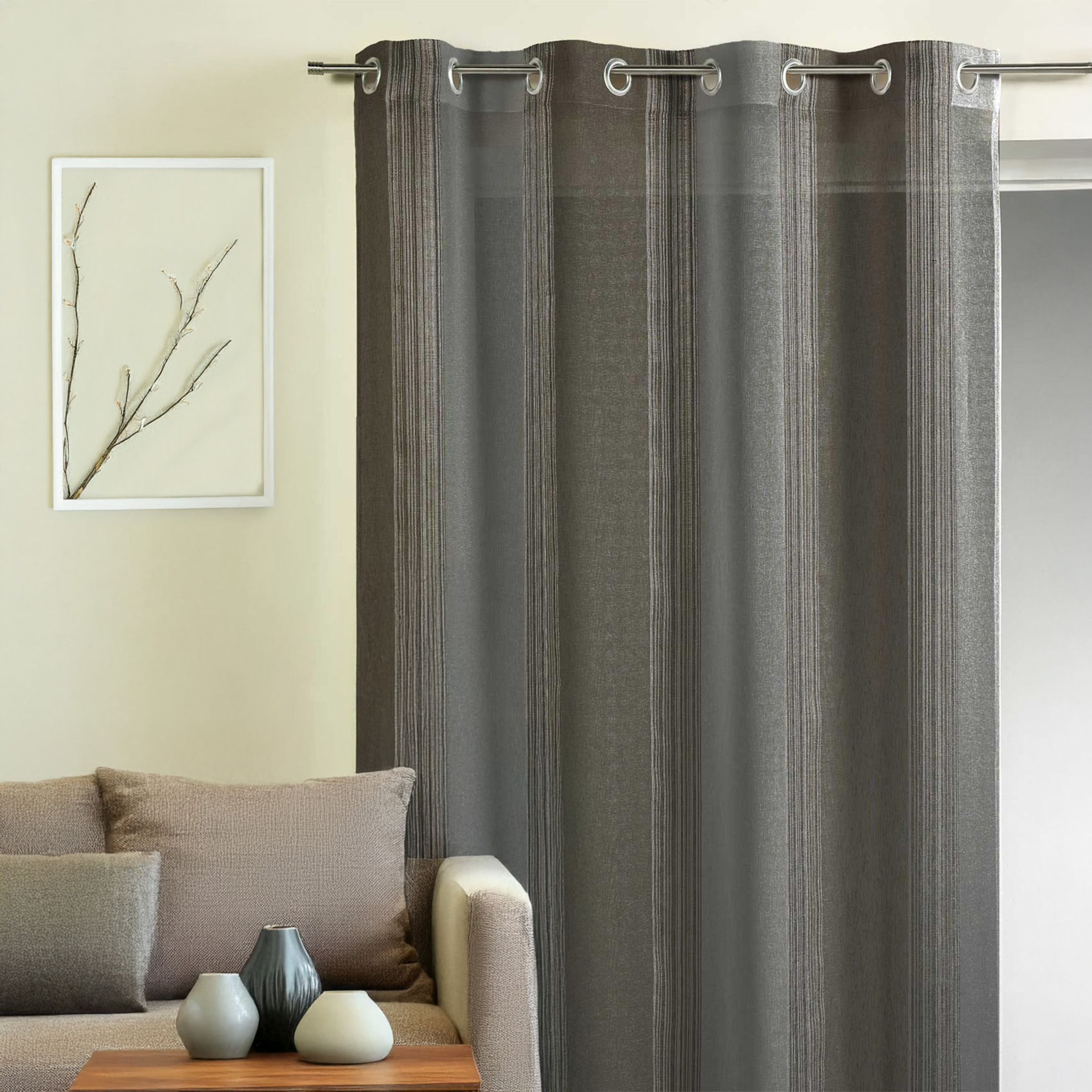 Voilage fantaisie à rayures verticales tissées