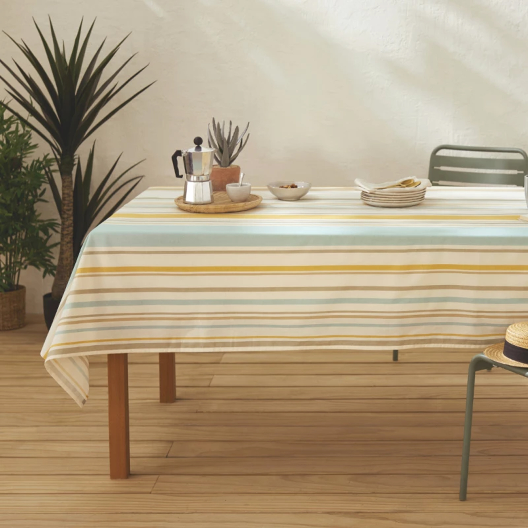 Nappe ovale coton enduit rayures basque — vue 5