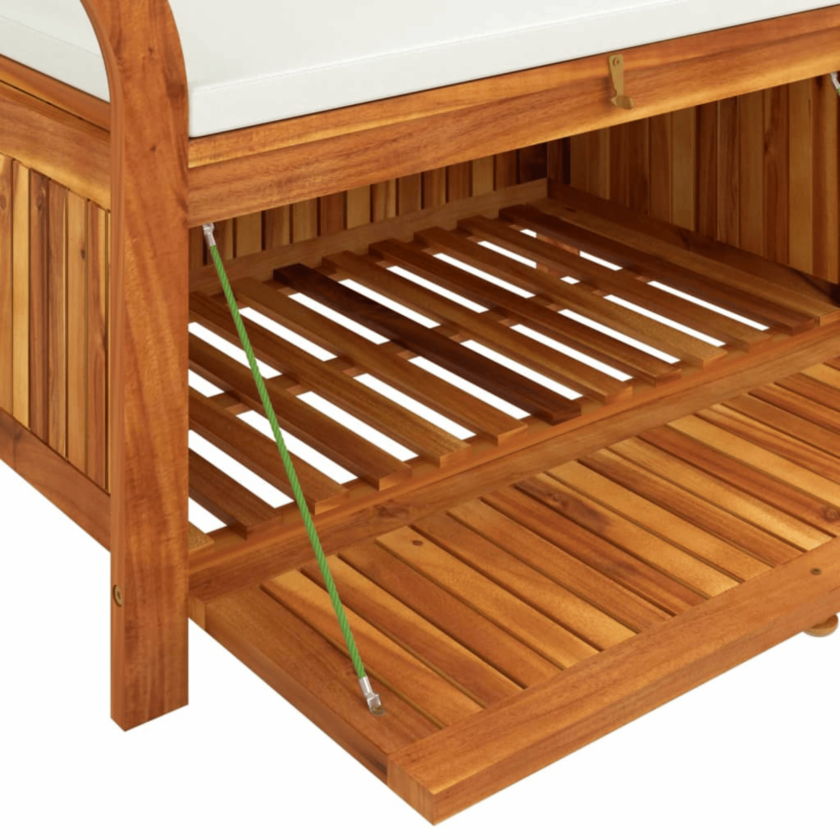 Banc de rangement extérieur en acacia — vue 3