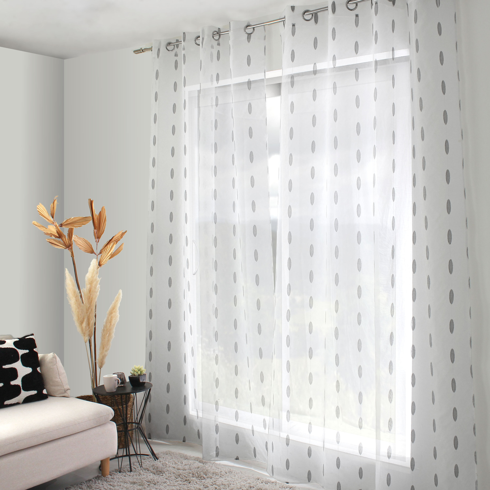 Voilage jacquard à pois ovales à oeillets — vue 4