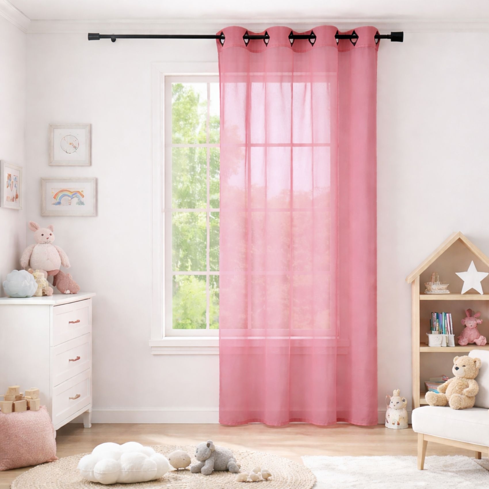 Voilage rose grande largeur