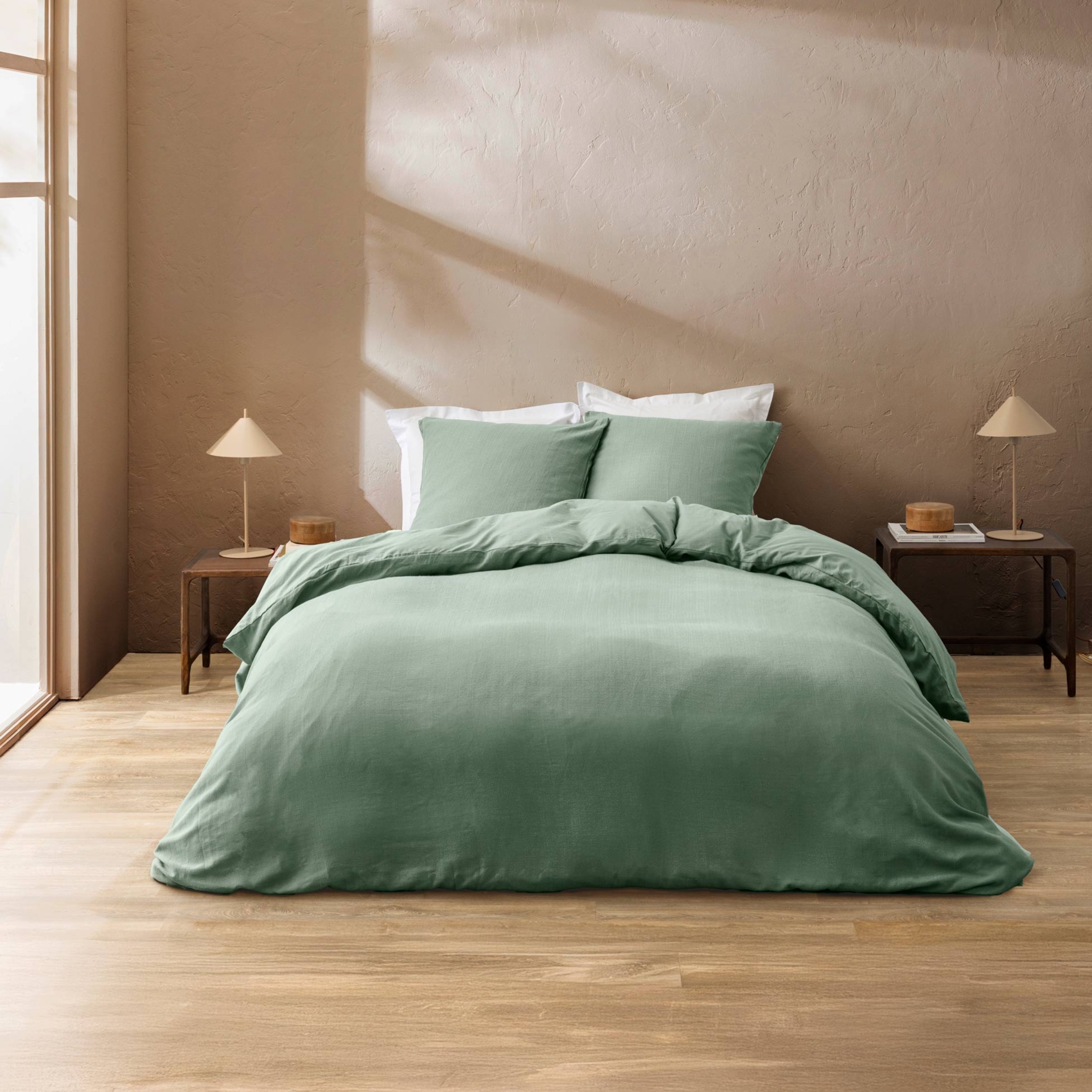 Parure de lit 3 pièces en coton tissage épais housse + taies