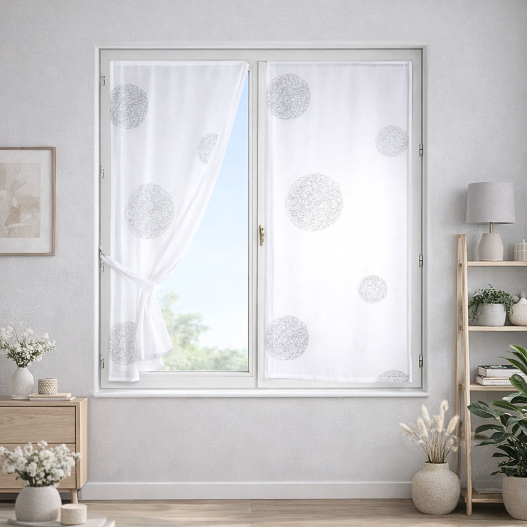 Petit Voilage Blanc Brodé 'Ronds Mêlés'